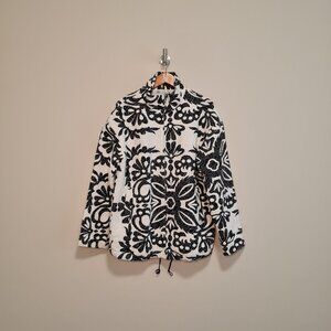 Zara Quilted Cotton Printed Oversized Coat Floral Black White S Blogger Fav